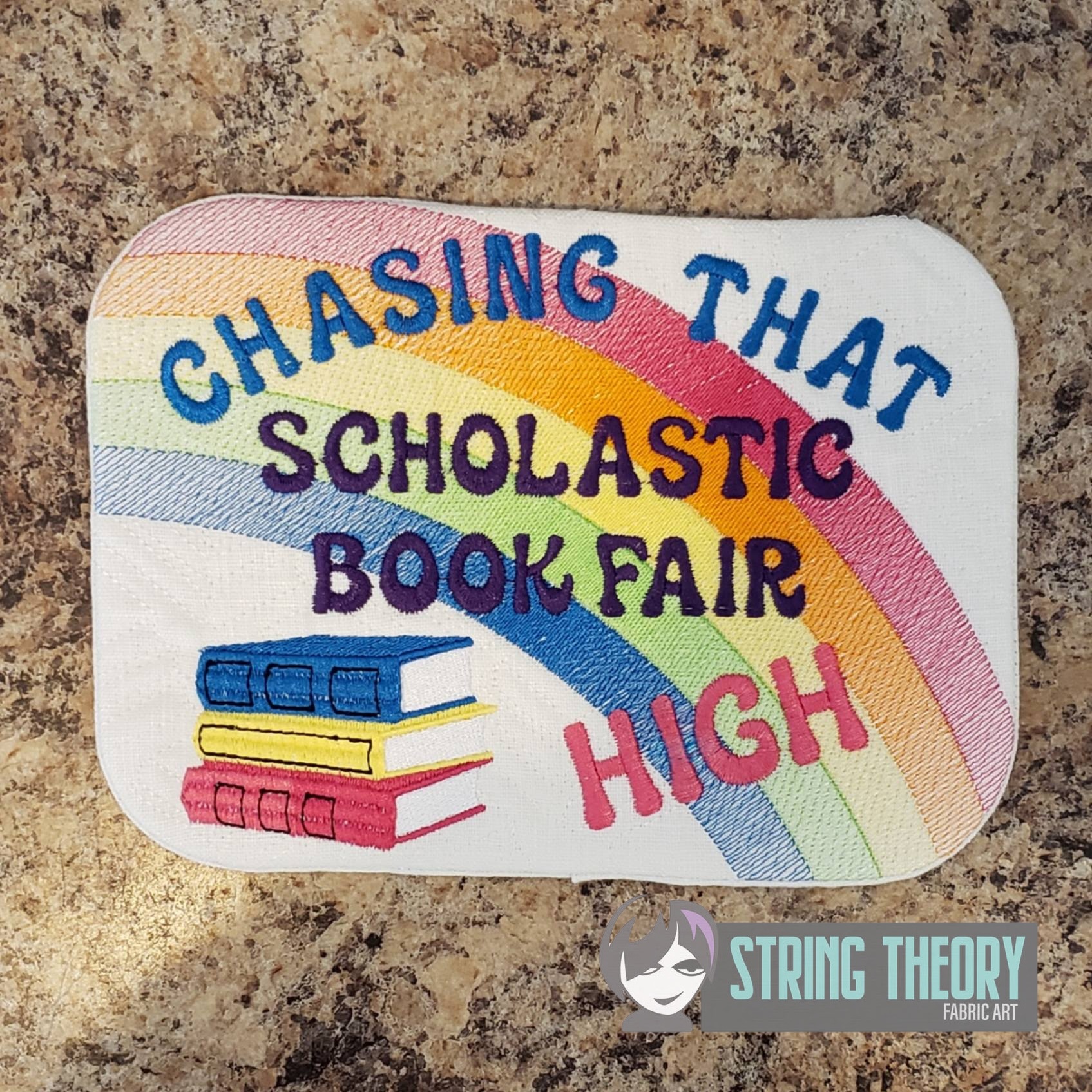 Chasing That Scholastic Book Fair High ITH Mug Rug machine embroidery design