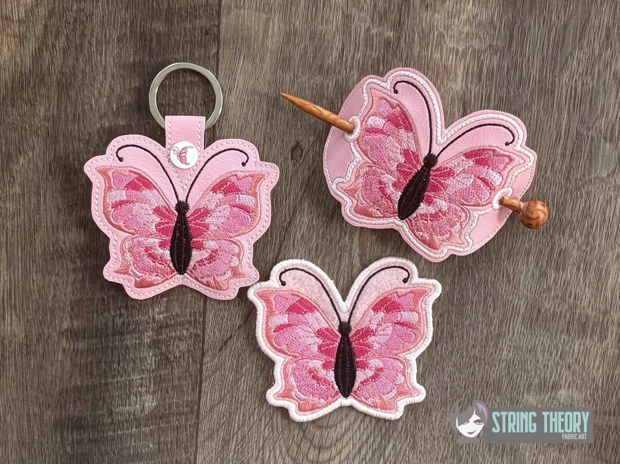 Stained Glass Butterfly fob patch ITH machine embroidery design