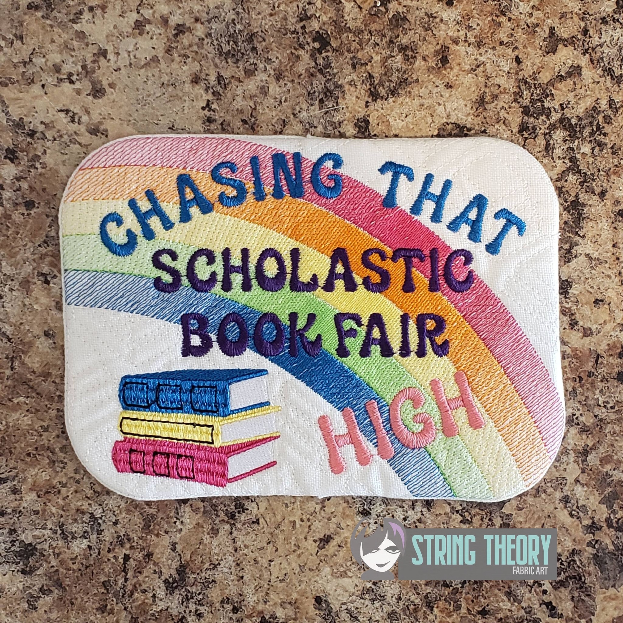 Chasing That Scholastic Book Fair High ITH Mug Rug machine embroidery design