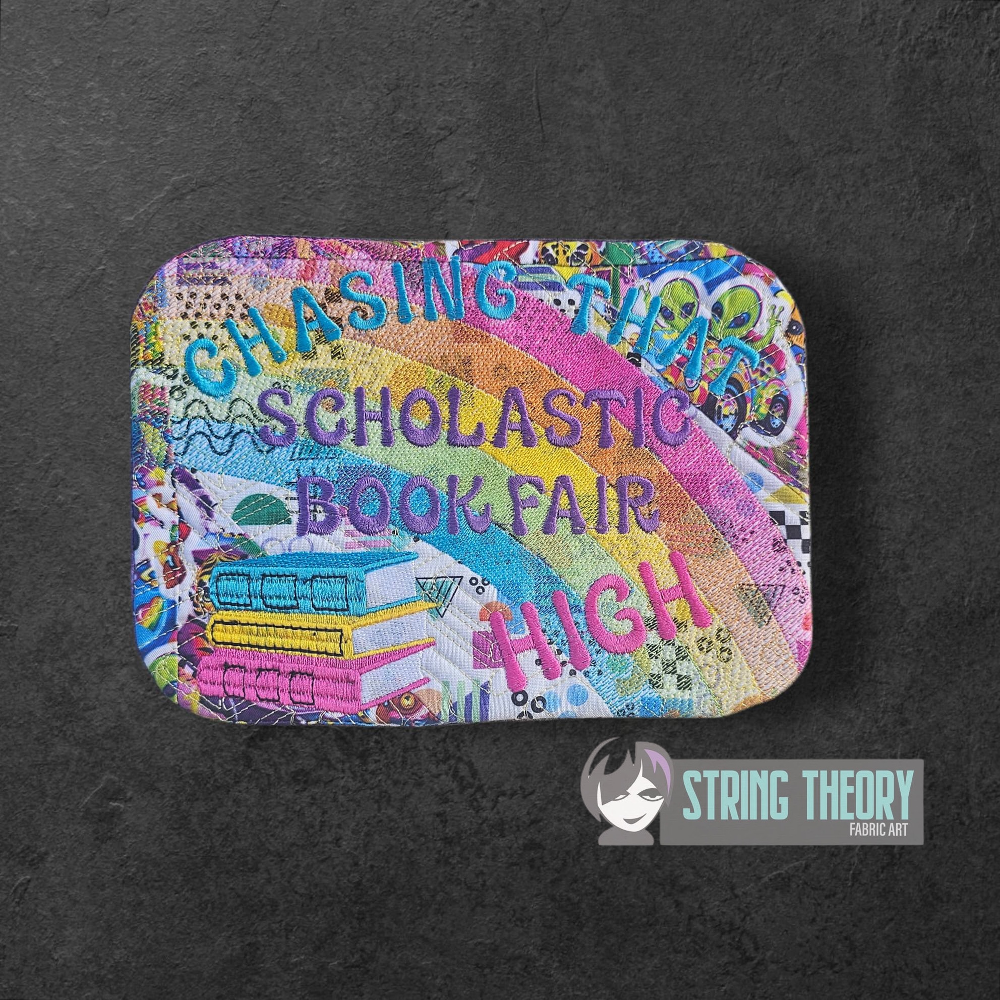 Chasing That Scholastic Book Fair High ITH Mug Rug machine embroidery design