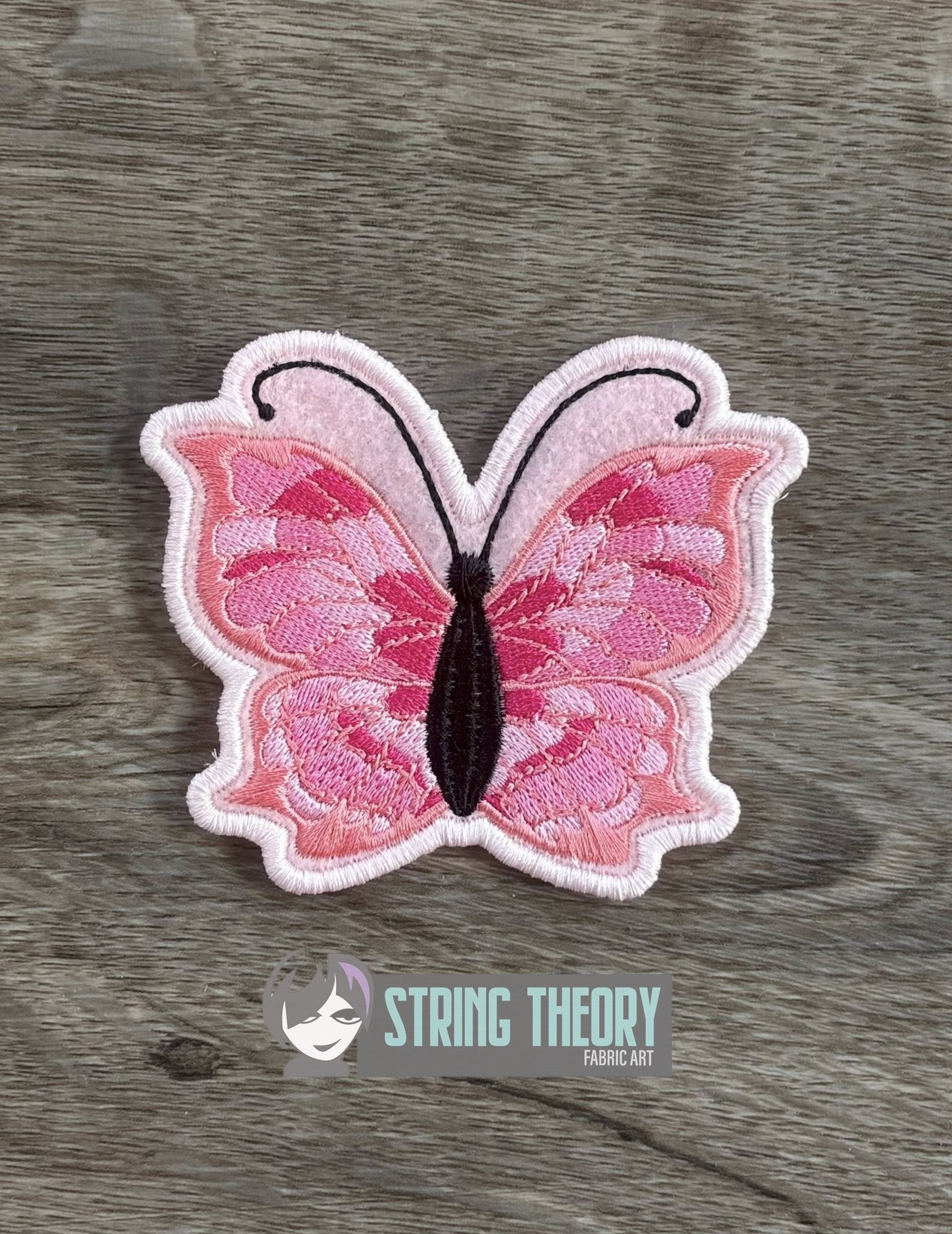 Stained Glass Butterfly fob patch ITH machine embroidery design
