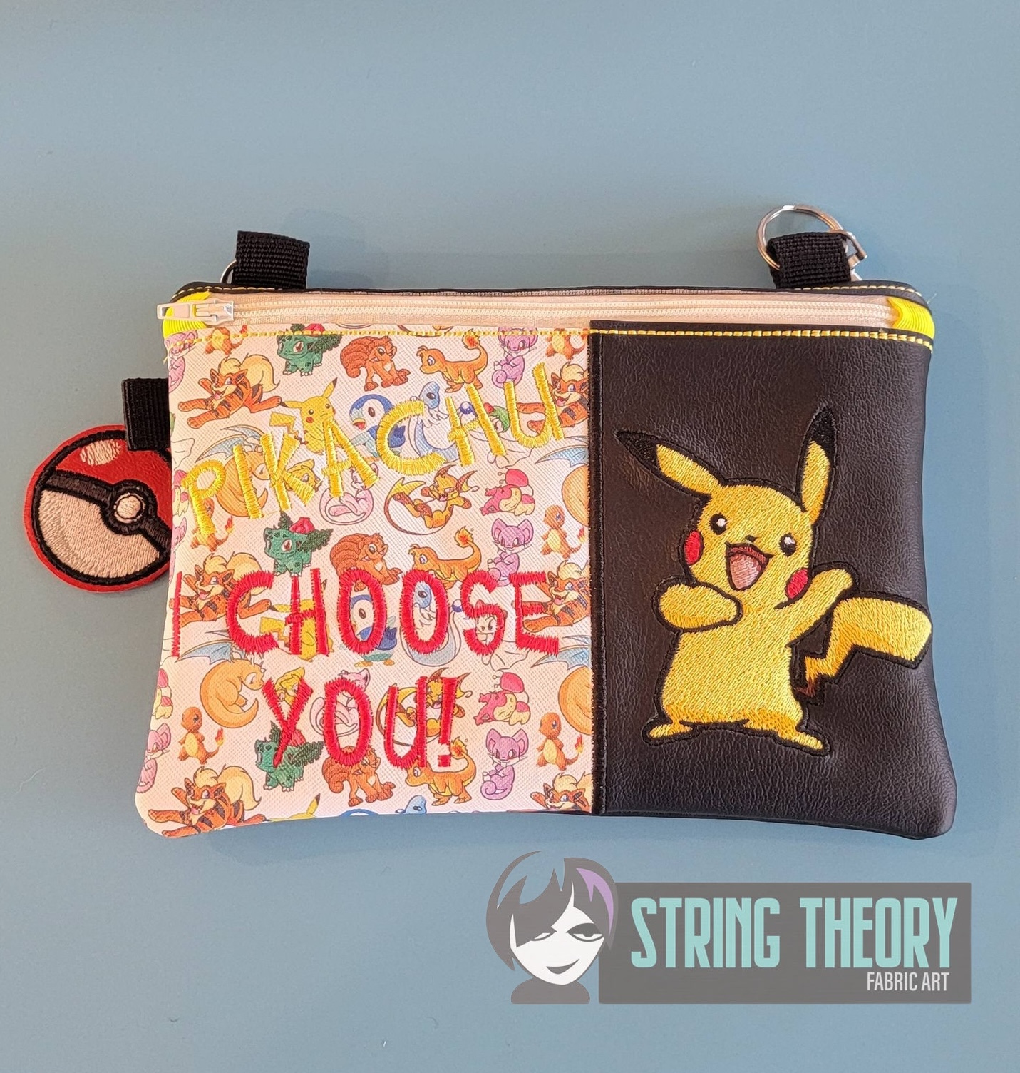 Split Front Chibi Pikachu Fully Lined ITH Zip Bag Machine Embroidery Design