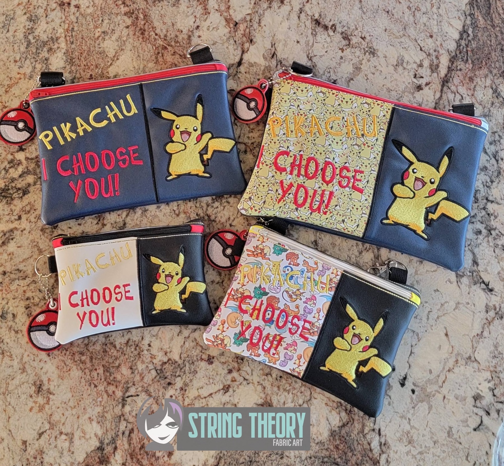 Split Front Chibi Pikachu Fully Lined ITH Zip Bag Machine Embroidery Design