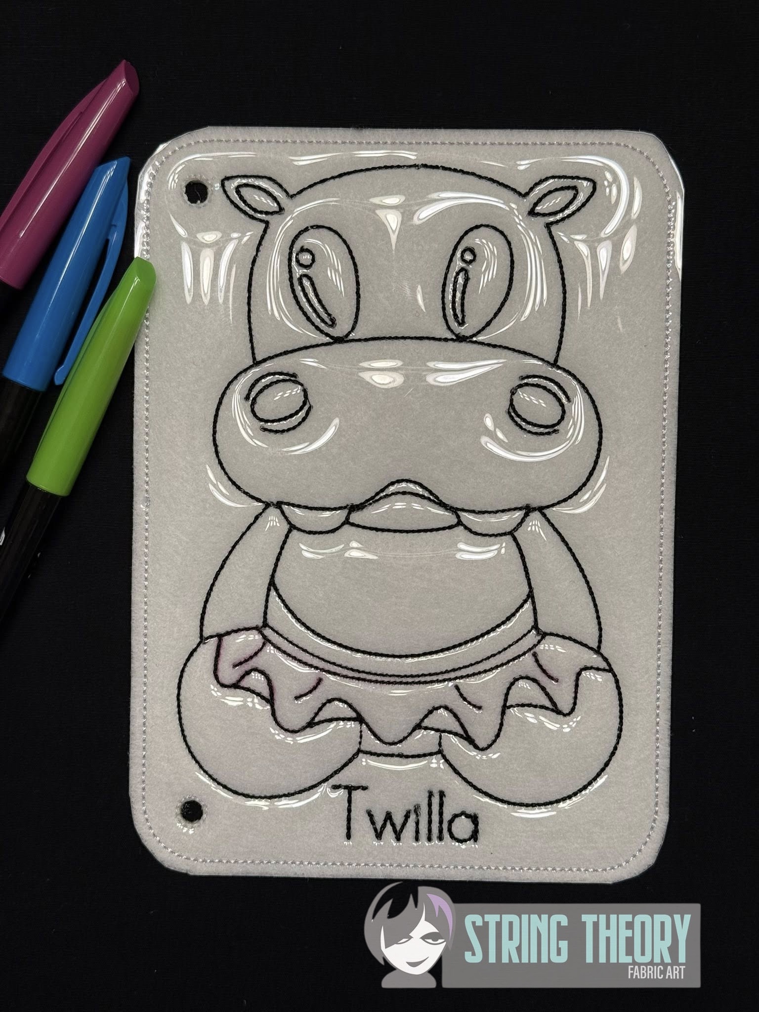 Twilla the Hippopotamus Color Page ITH machine embroidery design