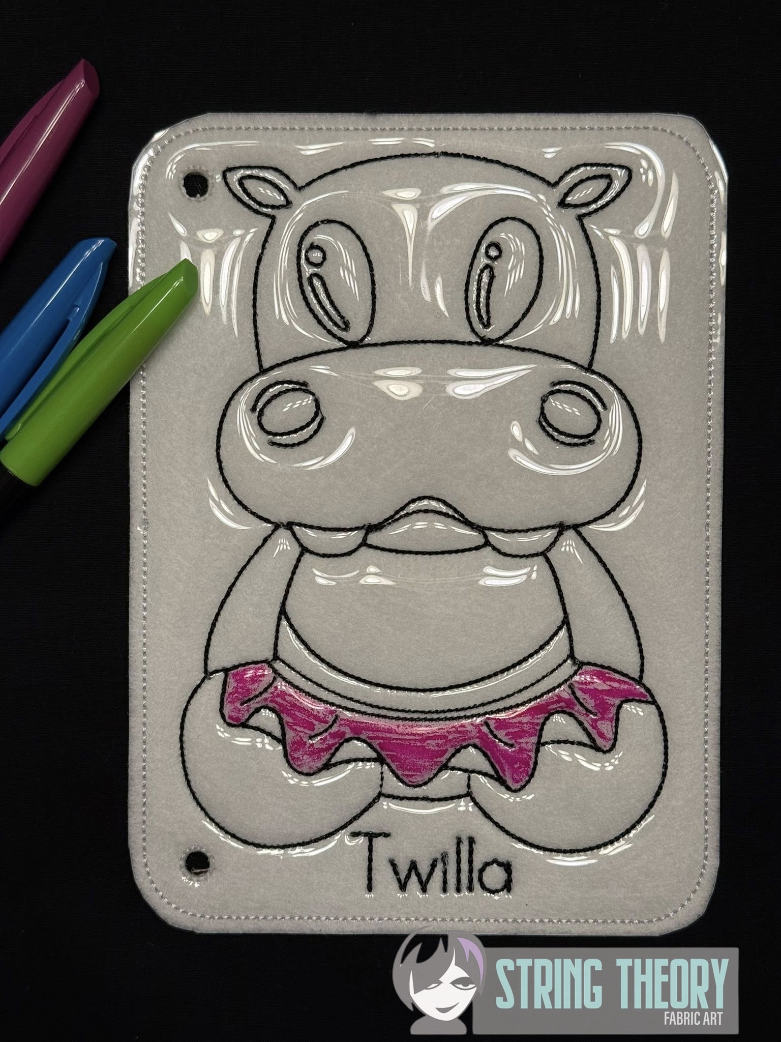 Twilla the Hippopotamus Color Page ITH machine embroidery design
