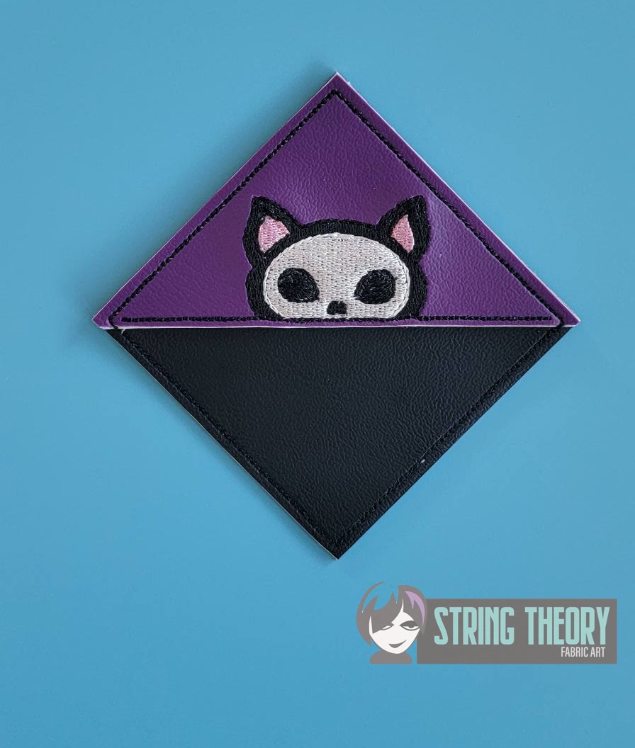 Skele Cat Corner Bookmark ITH machine embroidery design