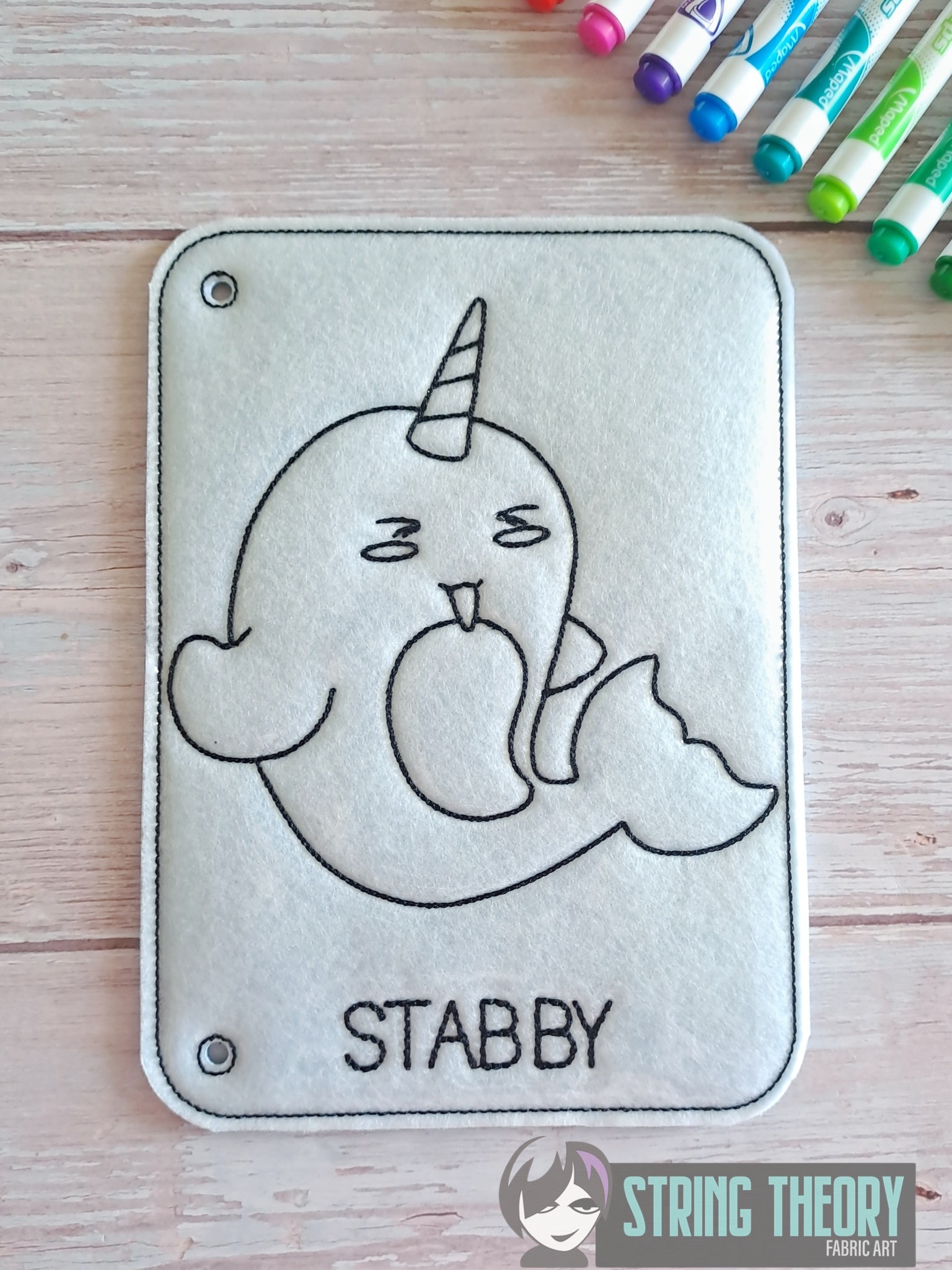 Stabby the Narwhal Color Page ITH machine embroidery design