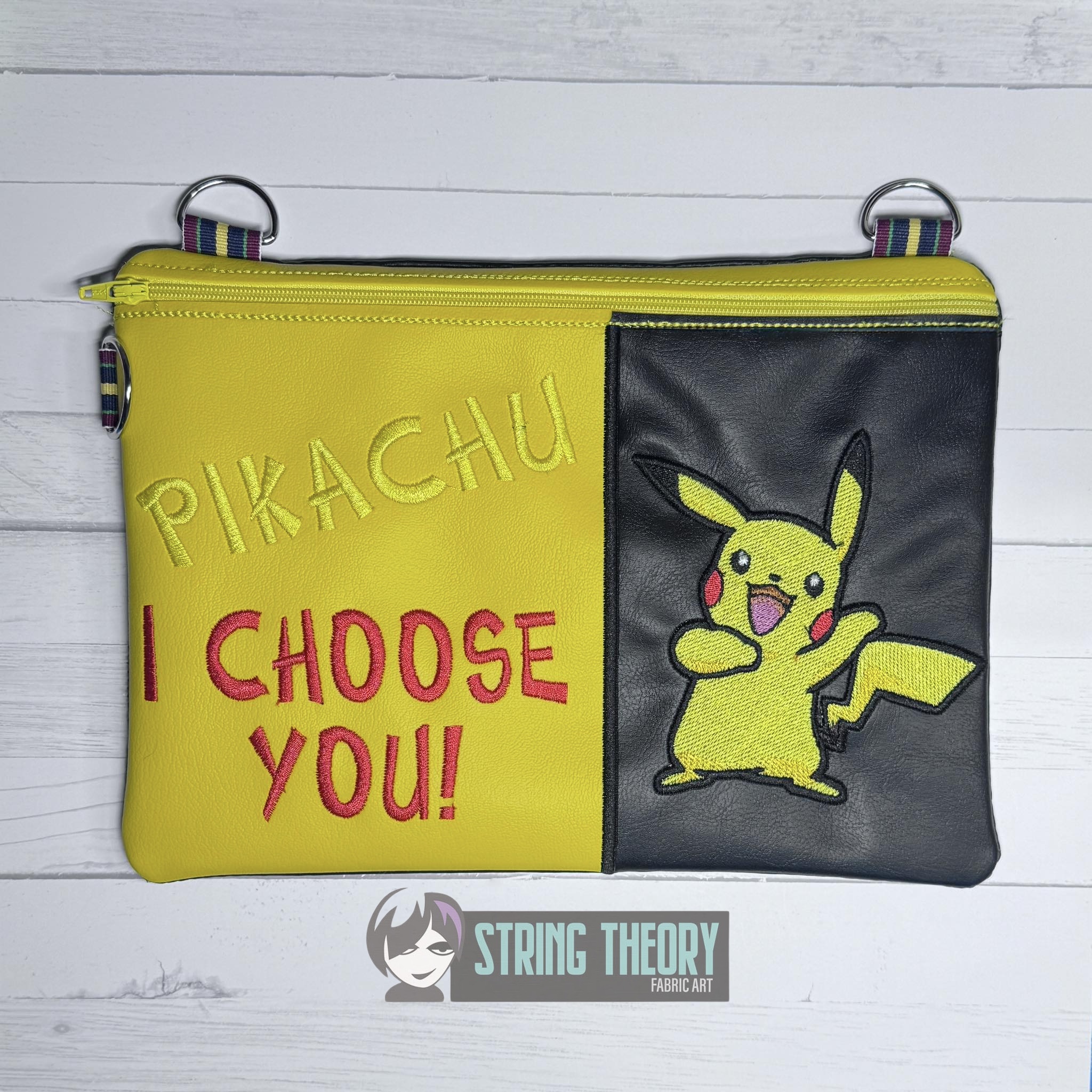 Split Front Chibi Pikachu Fully Lined ITH Zip Bag Machine Embroidery Design
