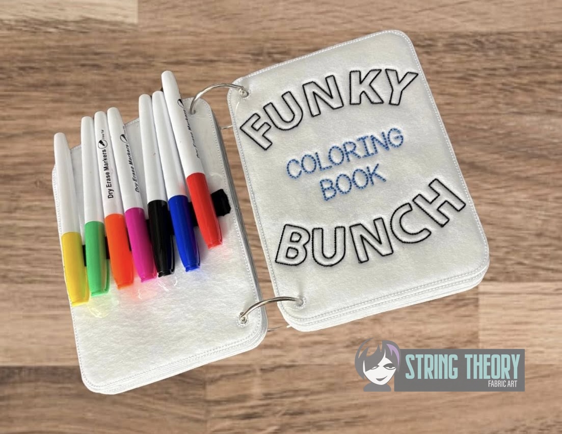 Funky Bunch ITH machine embroidery reusable coloring book project