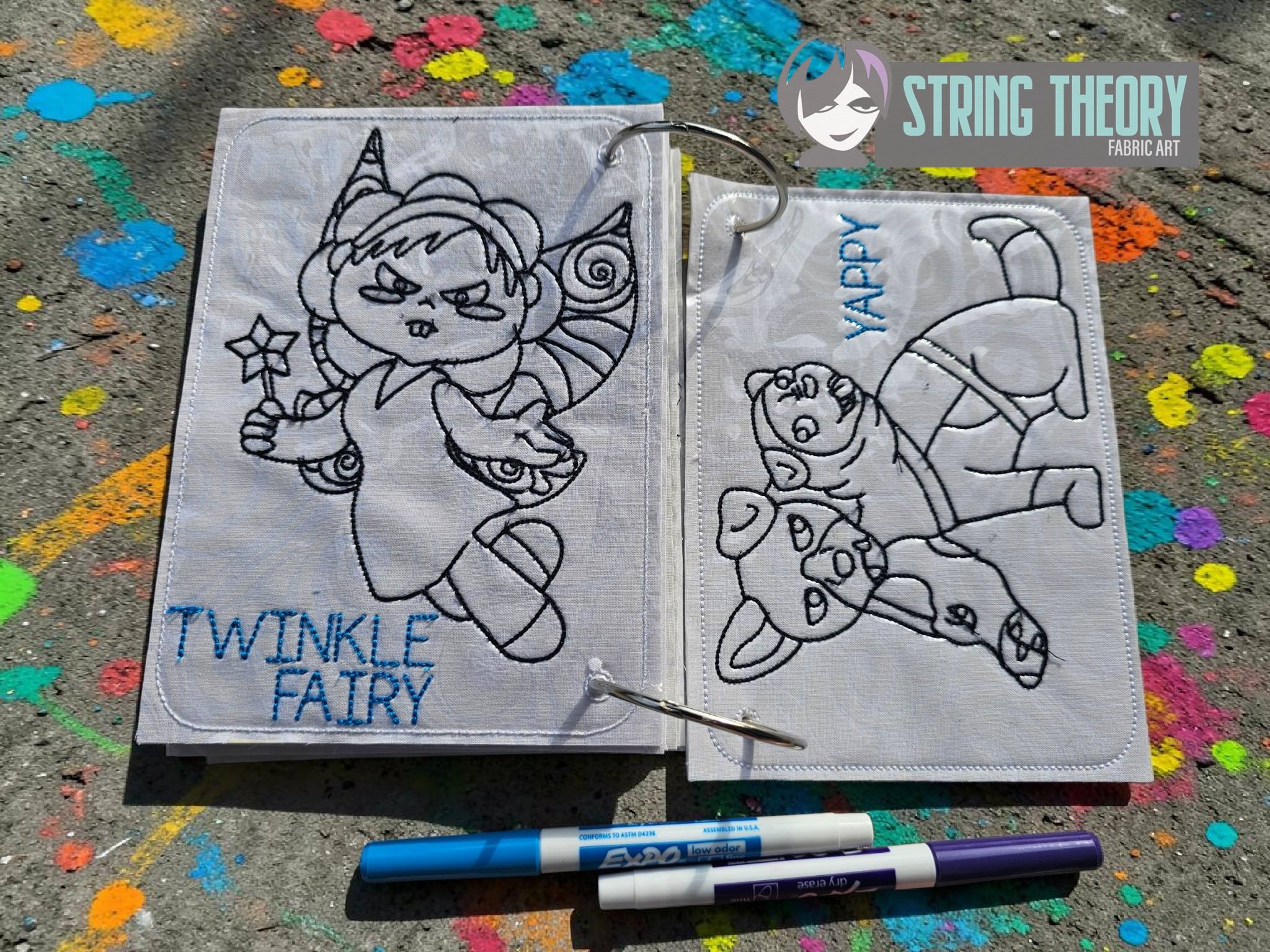 Funky Bunch ITH machine embroidery reusable coloring book project