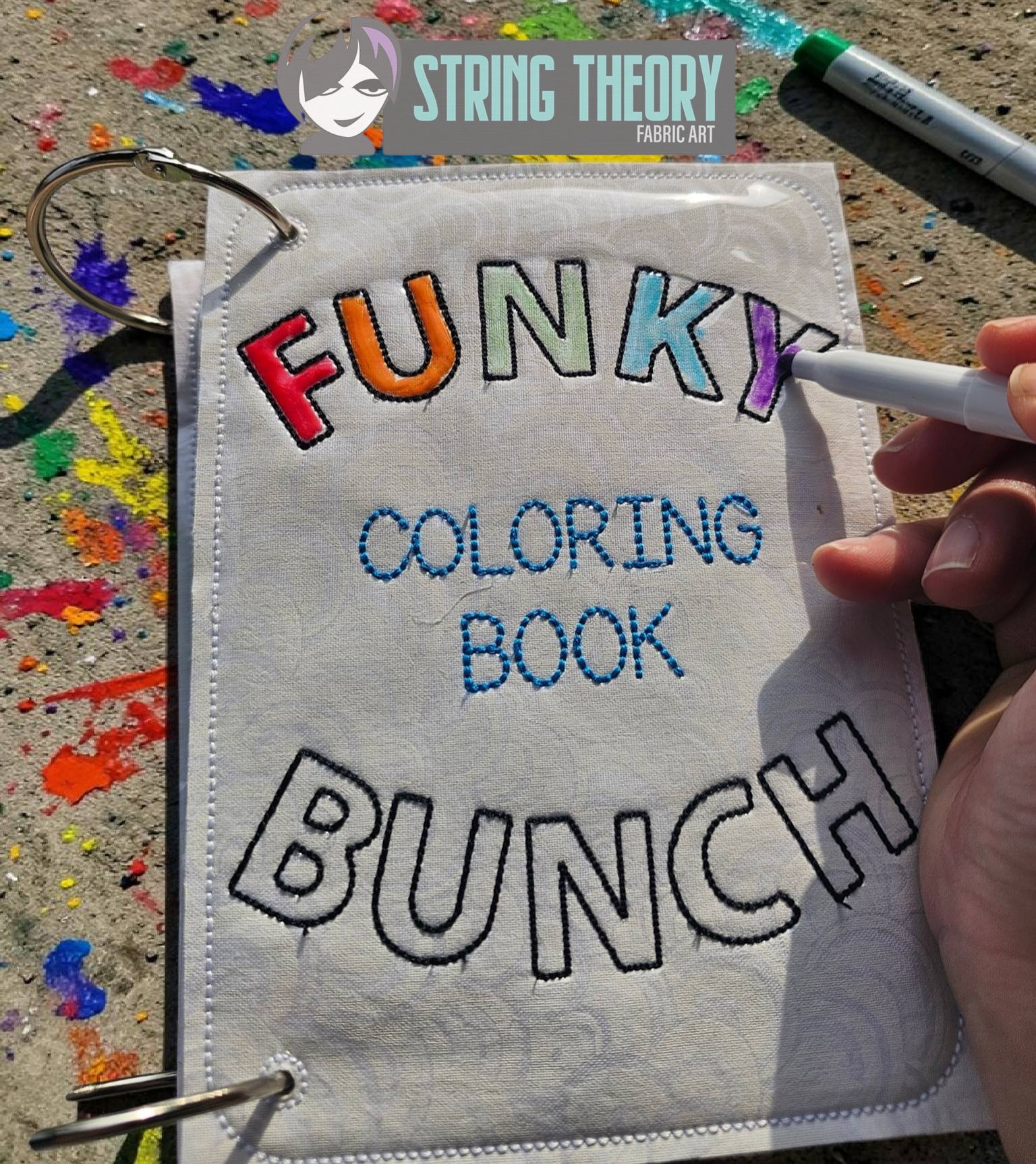 Funky Bunch ITH machine embroidery reusable coloring book project