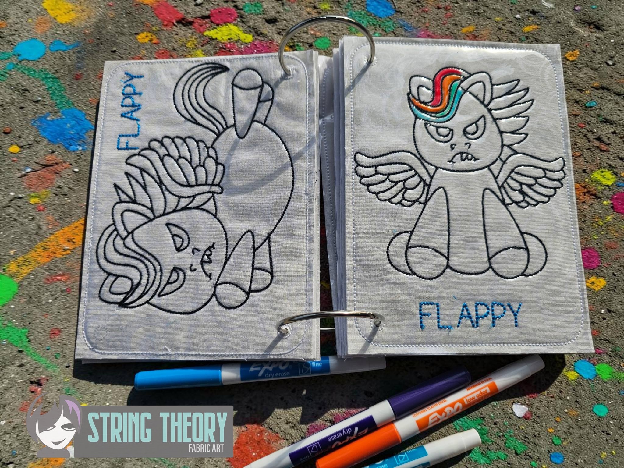 Funky Bunch ITH machine embroidery reusable coloring book project
