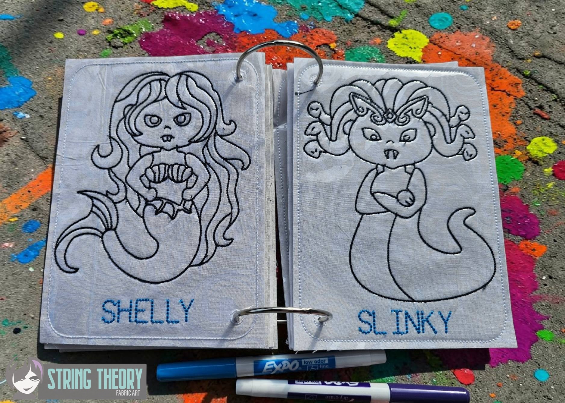 Funky Bunch ITH machine embroidery reusable coloring book project