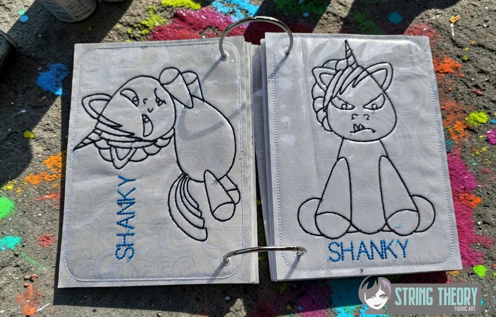 Funky Bunch ITH machine embroidery reusable coloring book project
