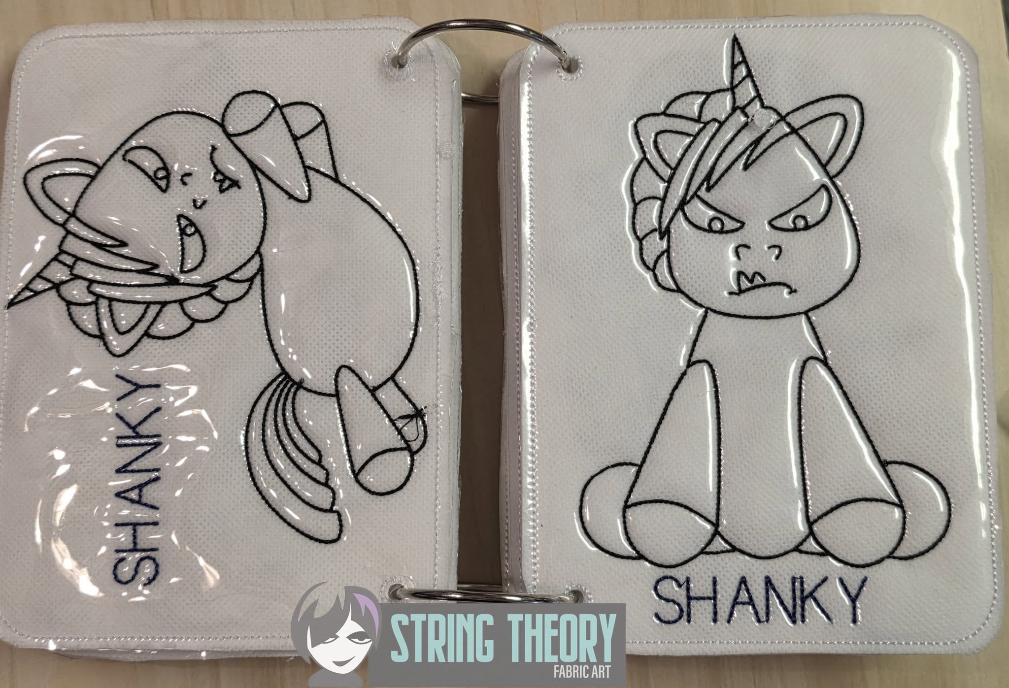 Funky Bunch ITH machine embroidery reusable coloring book project