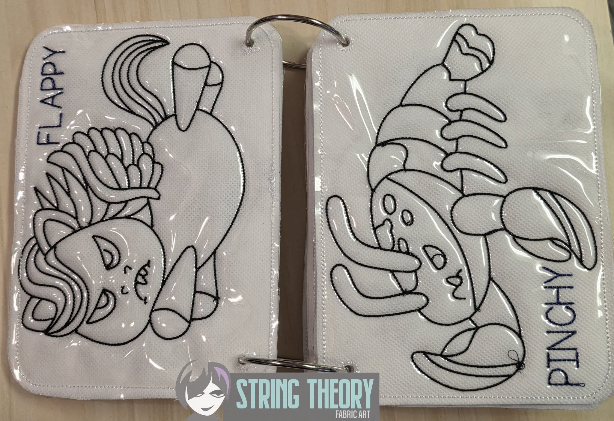 Funky Bunch ITH machine embroidery reusable coloring book project