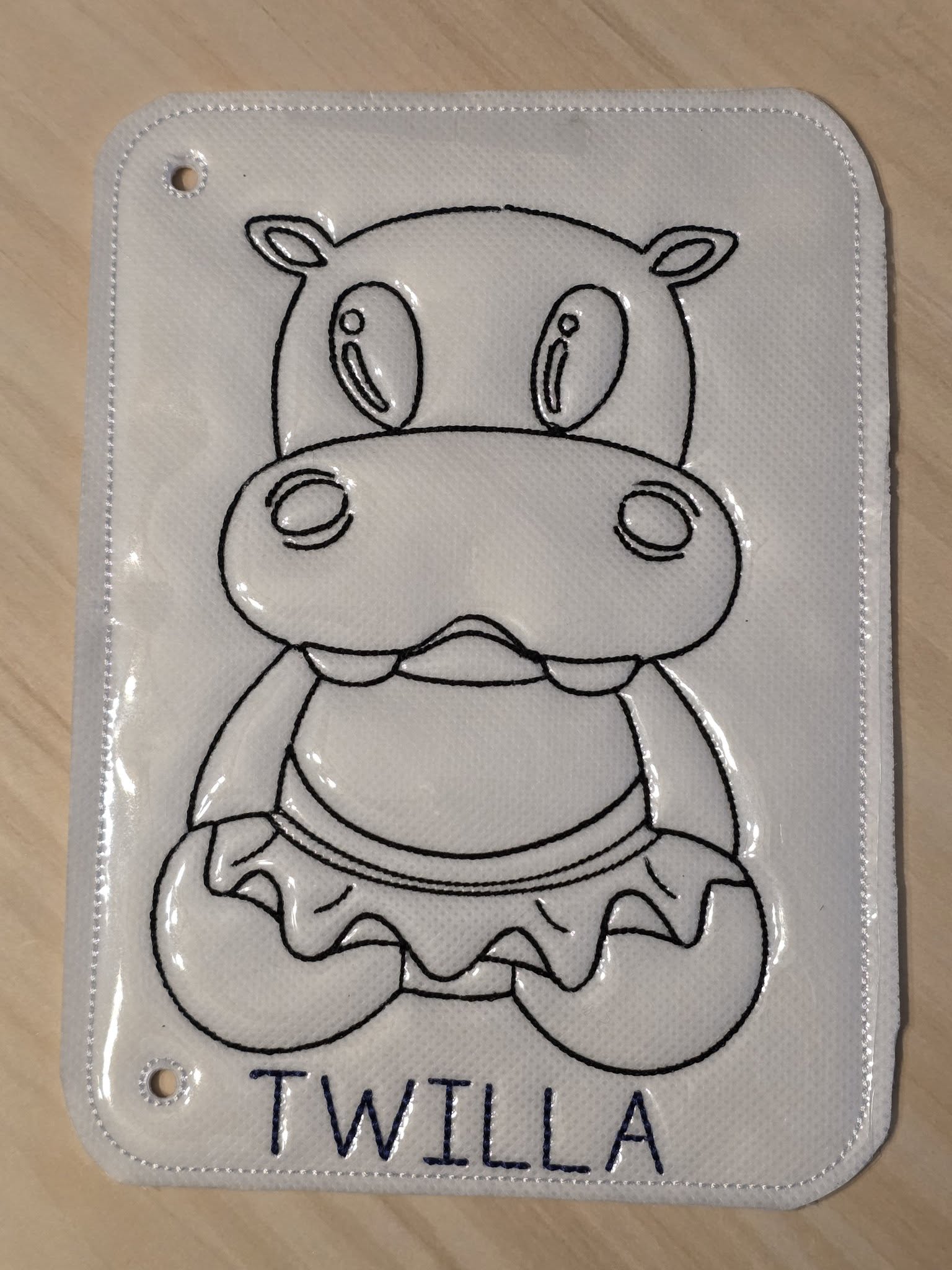 Twilla the Hippopotamus Color Page ITH machine embroidery design