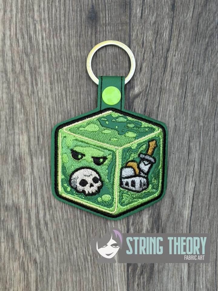 DND Chibi Gelatinous Cube fob patch ITH machine embroidery design