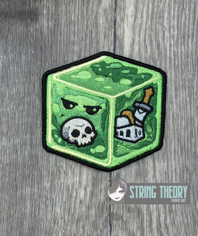 DND Chibi Gelatinous Cube fob patch ITH machine embroidery design