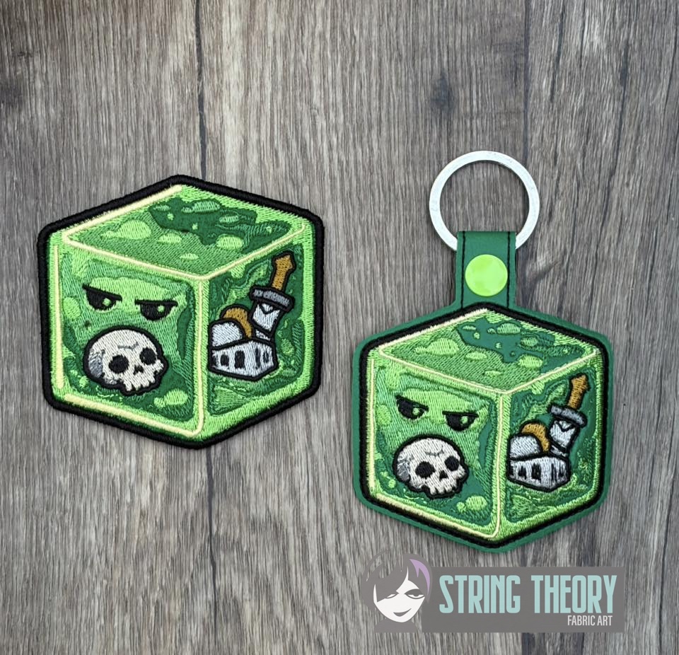 DND Chibi Gelatinous Cube fob patch ITH machine embroidery design