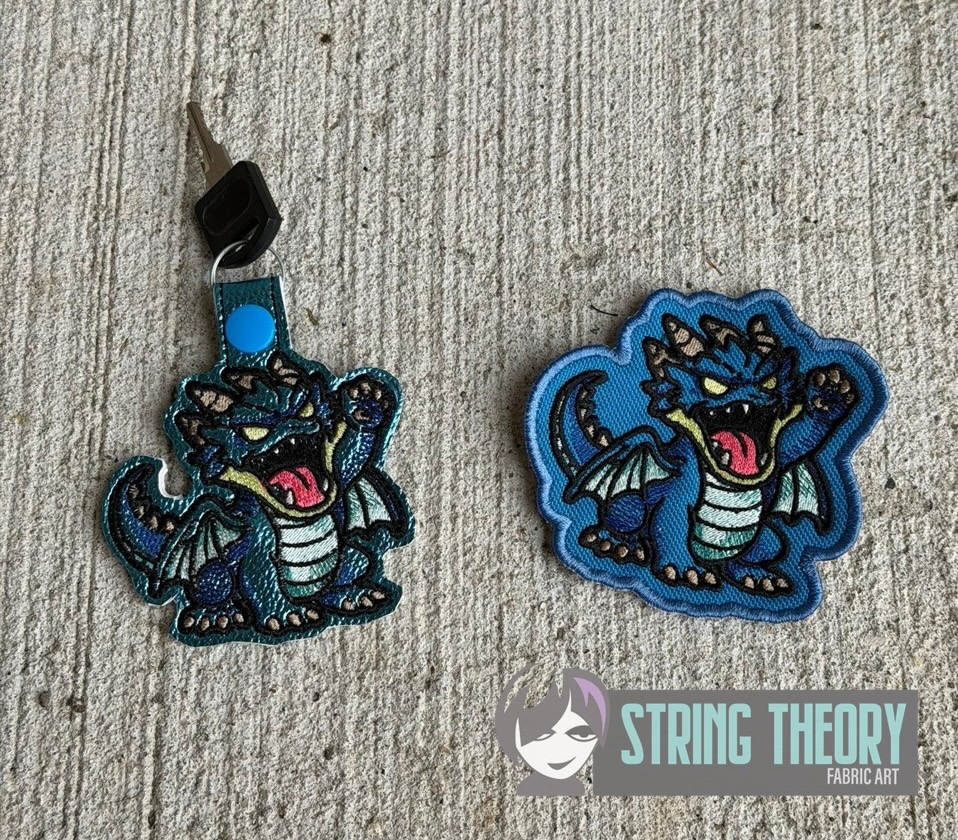 DND Chibi Dragon fob patch ITH machine embroidery design
