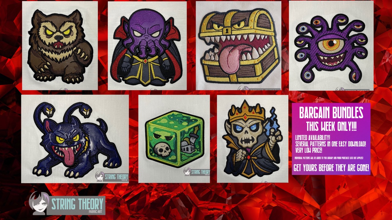 DND Chibi Monster 1 5x7 machine embroidery pattern bundle