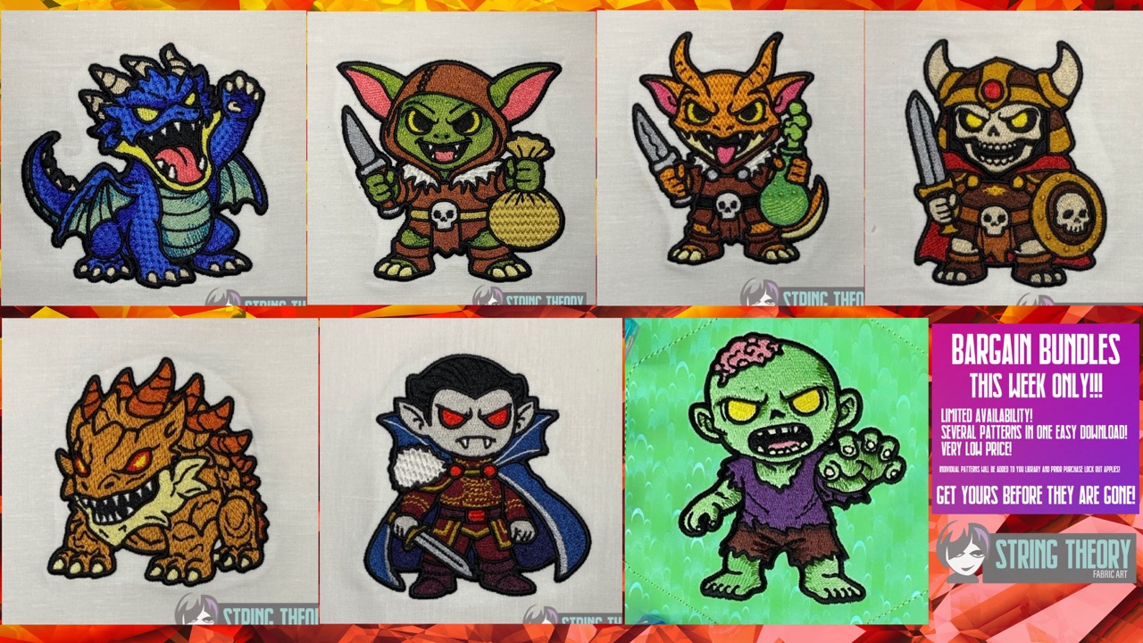 DND Chibi Monster 2 4x4 machine embroidery pattern bundle