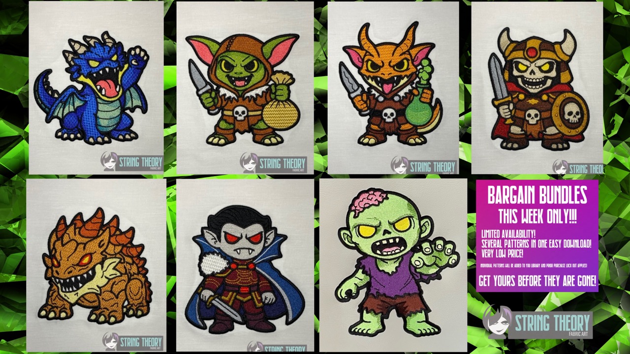 DND Chibi Monster 2 5x7 machine embroidery pattern bundle