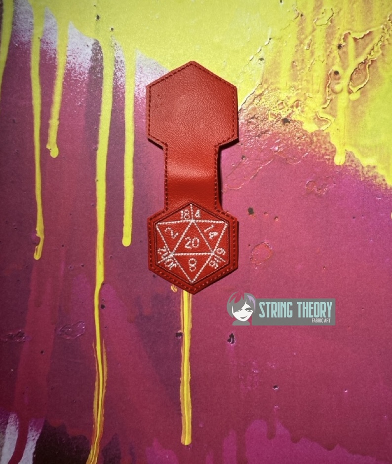 D20 Win fold over magnetic bookmark ITH machine embroidery design
