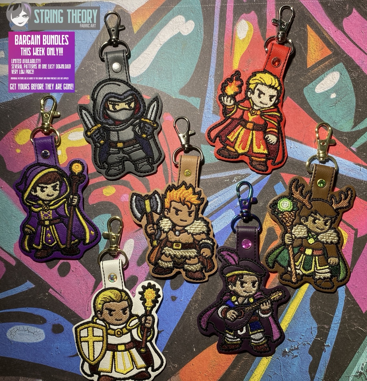 DND Chibi Boy Heroes fob ITH machine embroidery pattern bundle