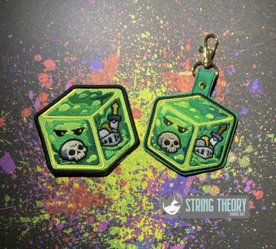 DND Chibi Gelatinous Cube fob patch ITH machine embroidery design
