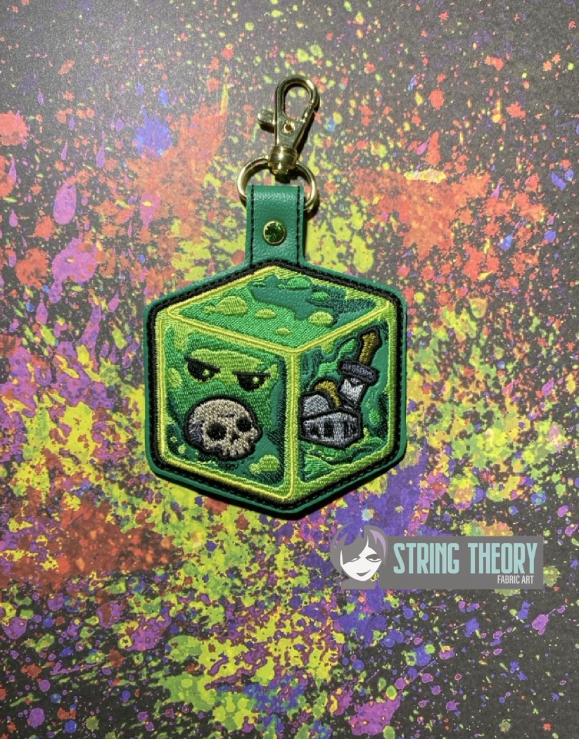 DND Chibi Gelatinous Cube fob patch ITH machine embroidery design
