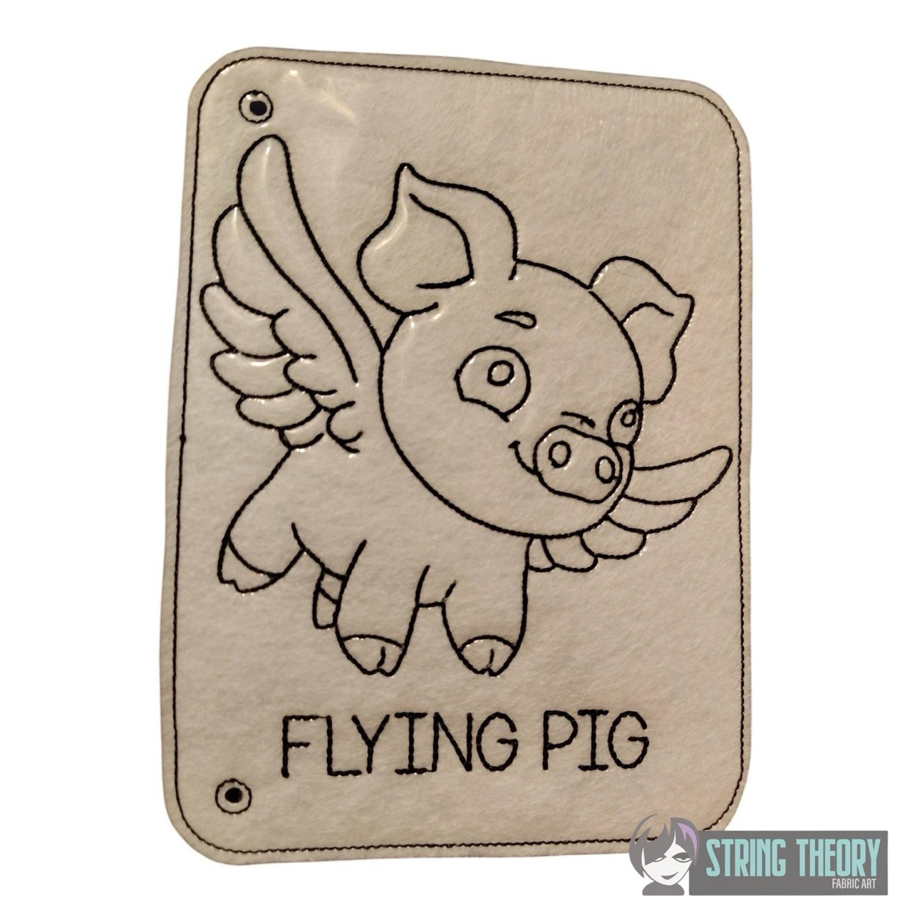 Chibi Flying Pig Color Page ITH machine embroidery design