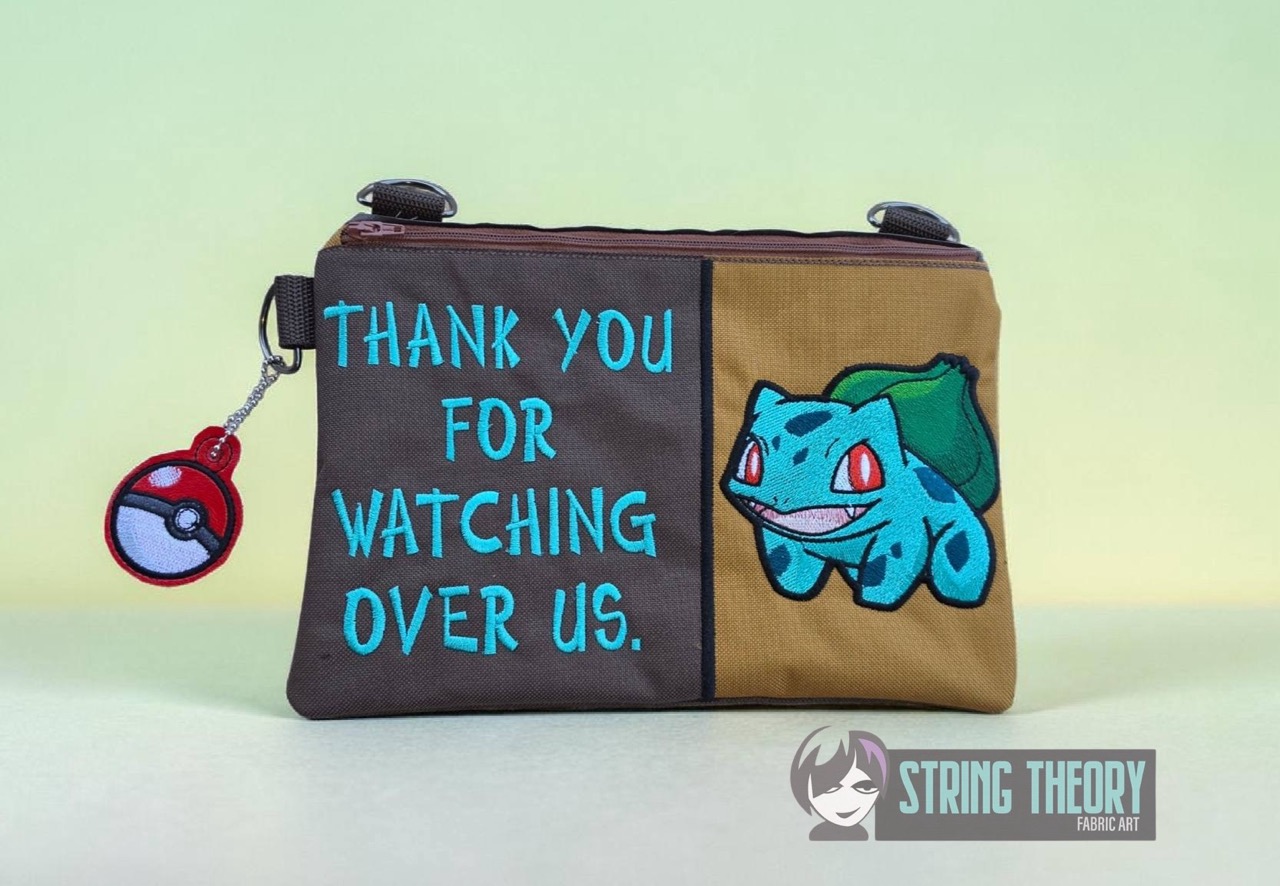 Split Front Chibi Bulbasaur Fully Lined ITH Zip Bag Machine Embroidery Design