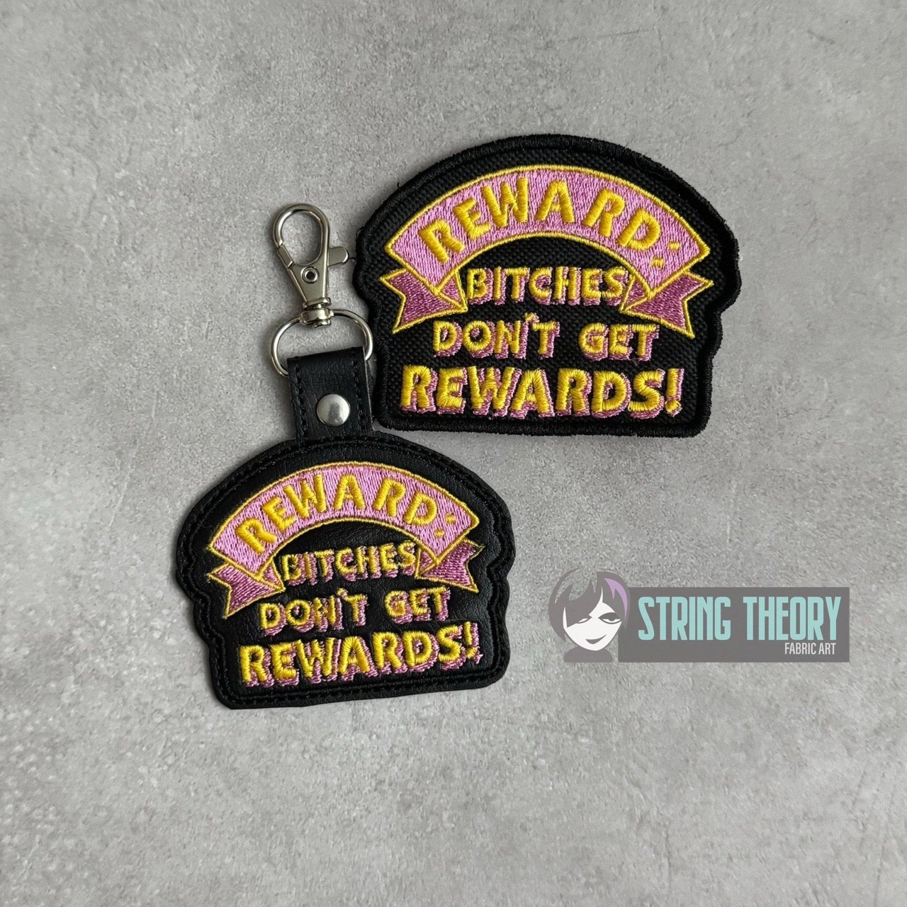 DCC Rewards: Bitches Don't Get Rewards fob patch ITH machine embroidery design