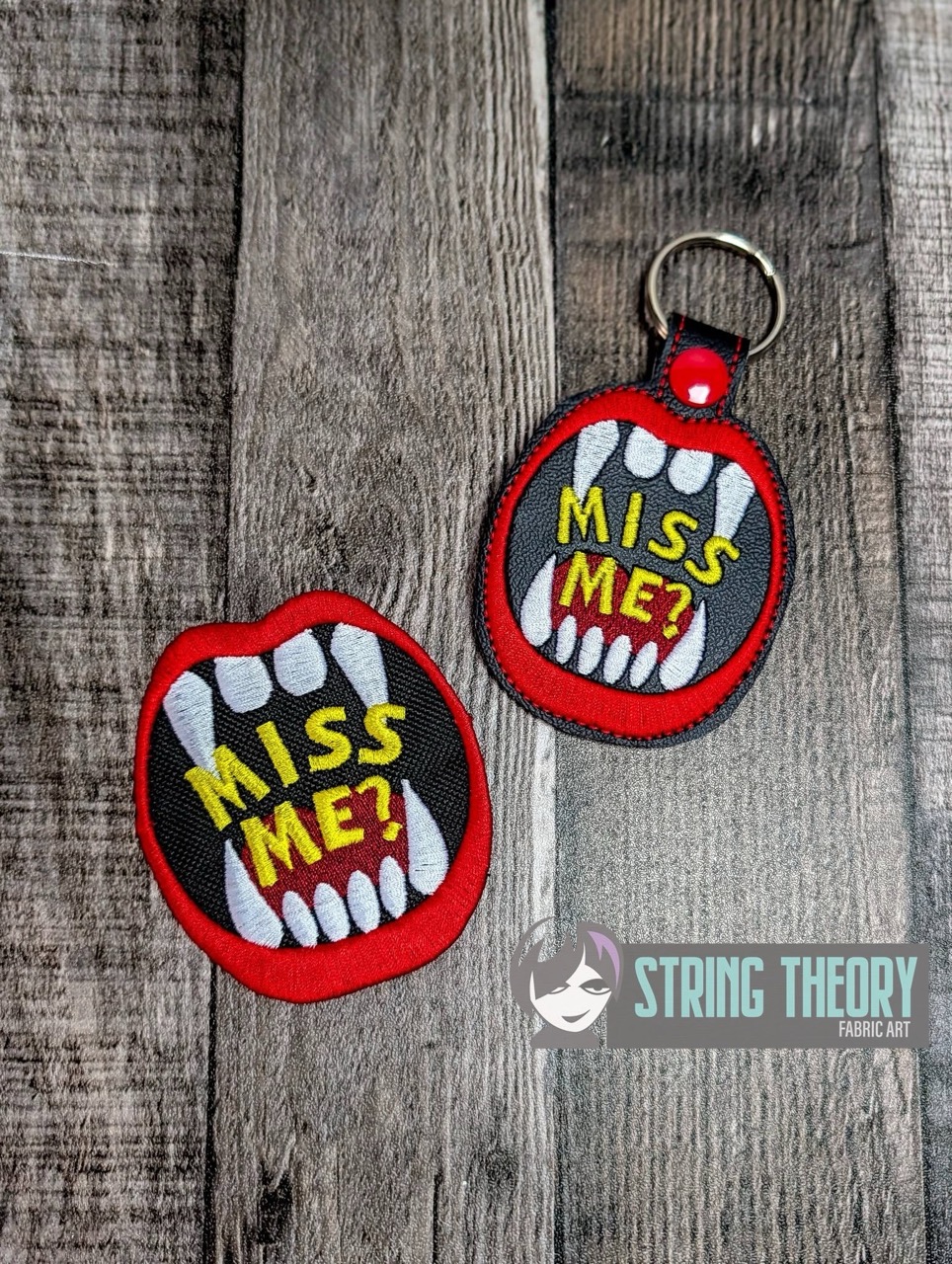 DCC - Miss Me fob patch ITH machine embroidery design