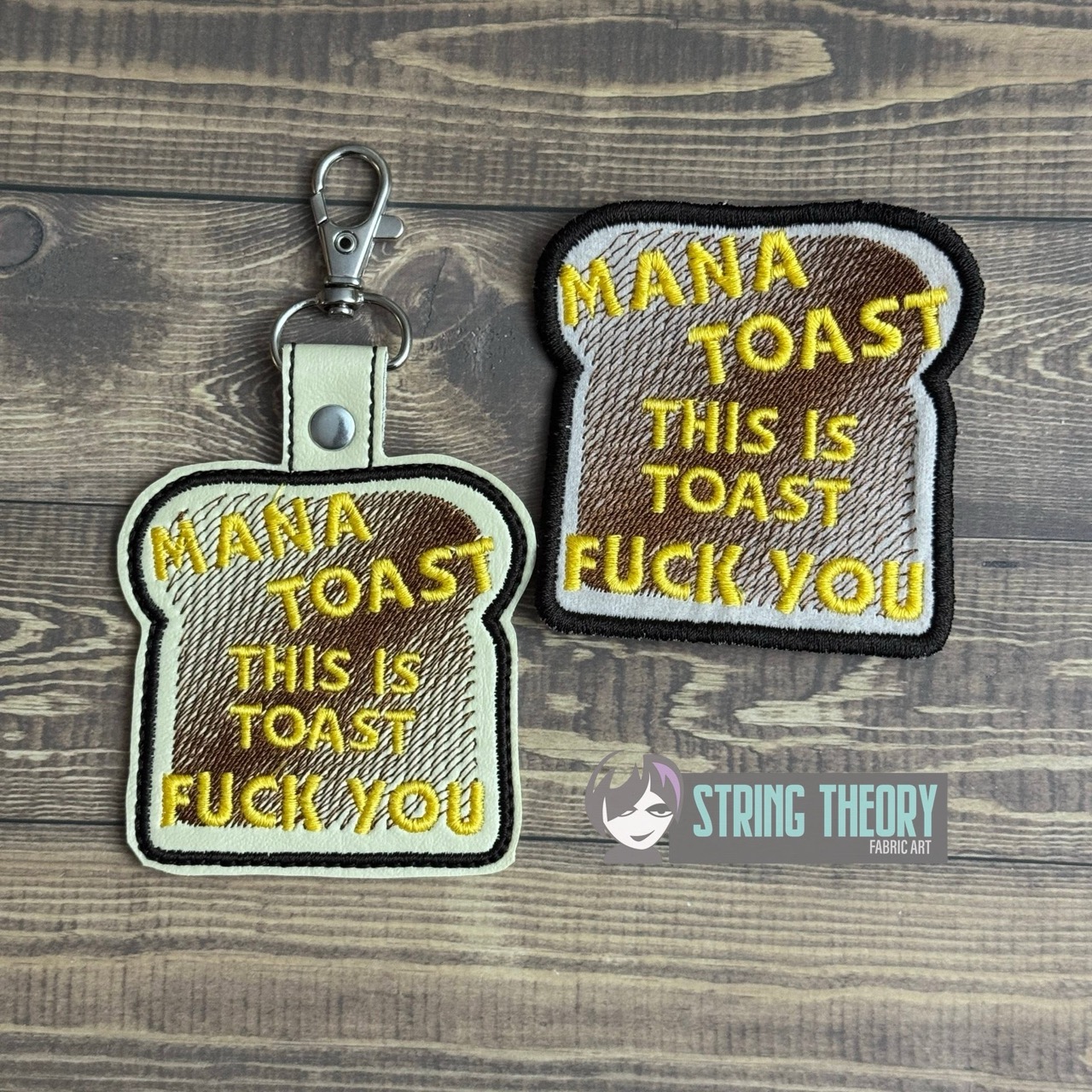 DCC Mana Toast fob patch ITH machine embroidery design