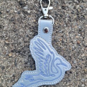 Continuous Line Blue Heron Fob ITH in the hoop fob Digital Download for Machine Embroidery Pattern, Design (4×4 Hoop)