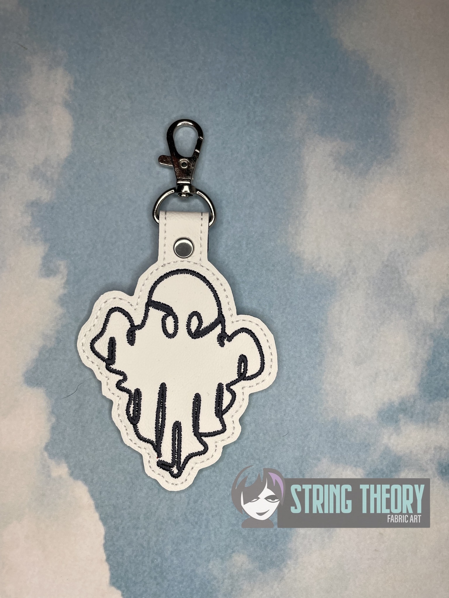 Continuous Line Ghost Fob ITH in the hoop fob Digital Download for Machine Embroidery Pattern, Design (4×4 Hoop) - Image 2