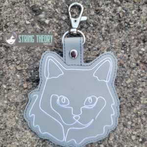 Continuous Line Persian Cat Fob ITH in the hoop fob Digital Download for Machine Embroidery Pattern, Design (4×4 Hoop)