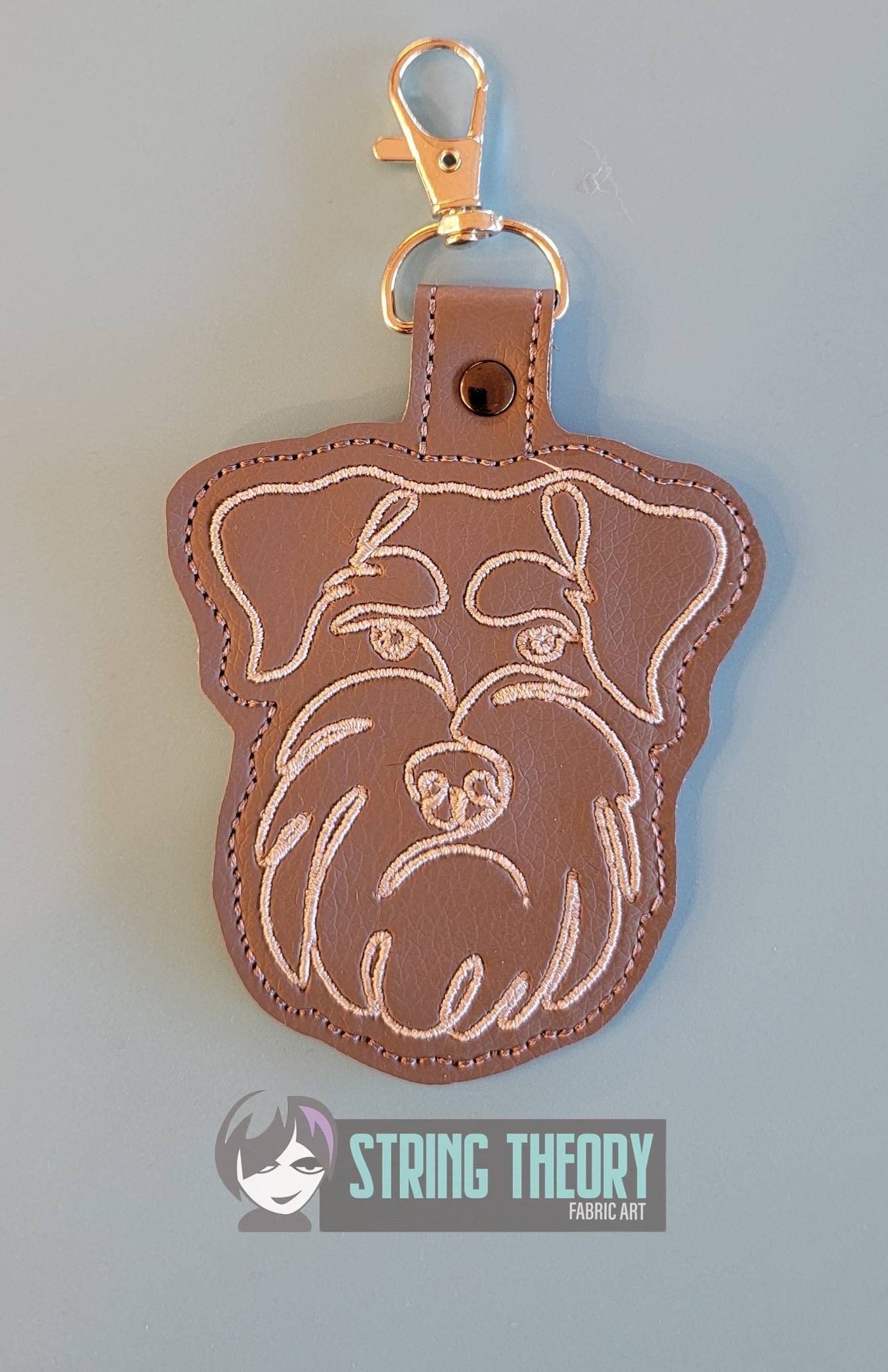 Continuous Line Schnauzer Dog Fob ITH in the hoop fob Digital Download for Machine Embroidery Pattern, Design (4×4 Hoop)