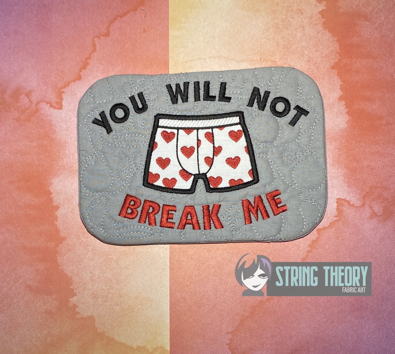 DCC You Will Not Break Me ITH Mug Rug machine embroidery design