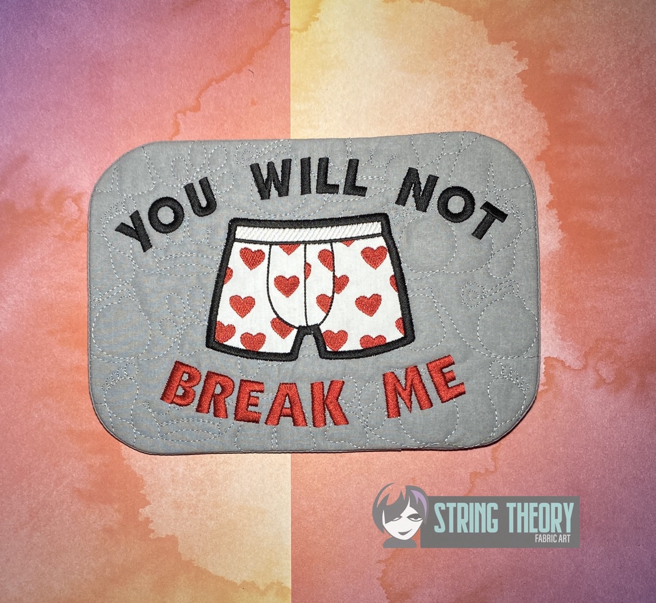 DCC You Will Not Break Me ITH Mug Rug machine embroidery design