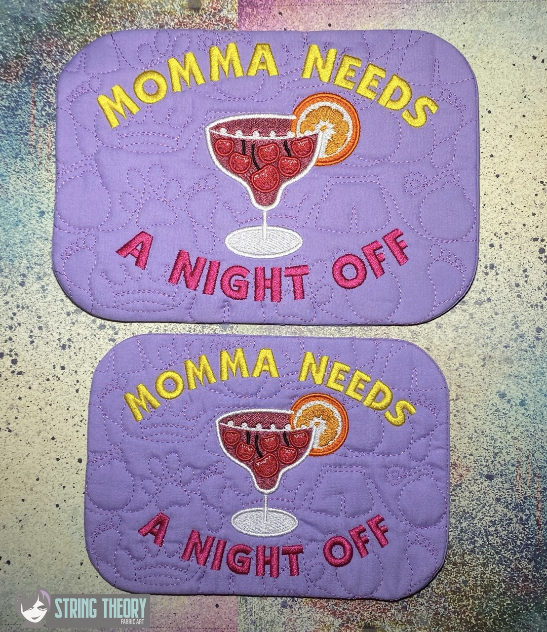 DCC Momma Needs a Night Off ITH Mug Rug machine embroidery design