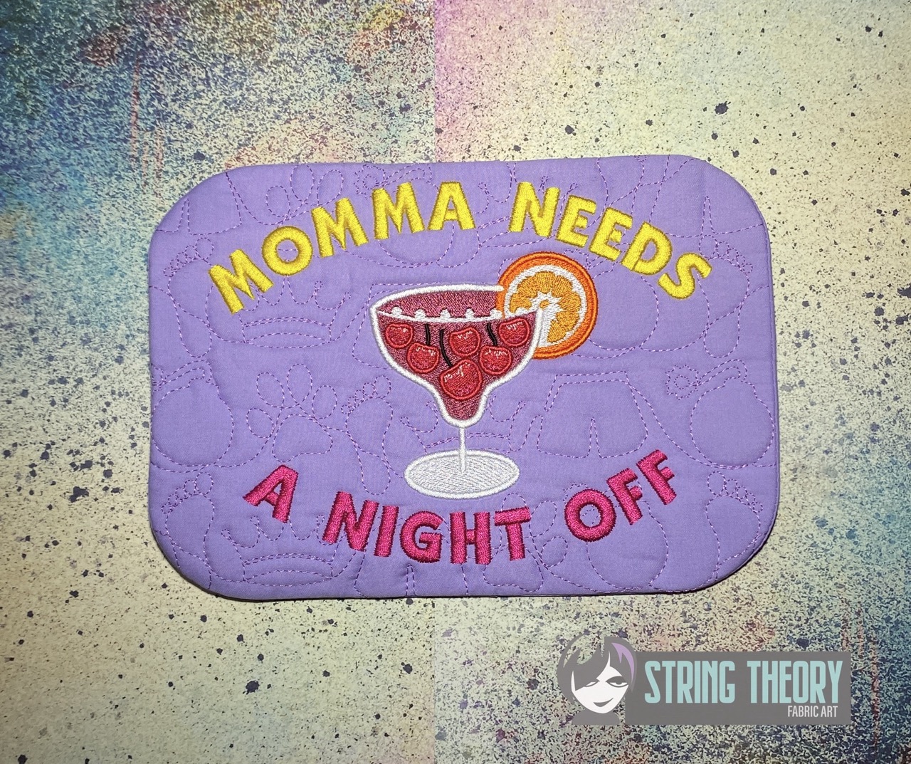 DCC Momma Needs a Night Off ITH Mug Rug machine embroidery design