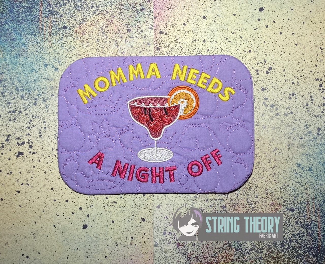 DCC Momma Needs a Night Off ITH Mug Rug machine embroidery design
