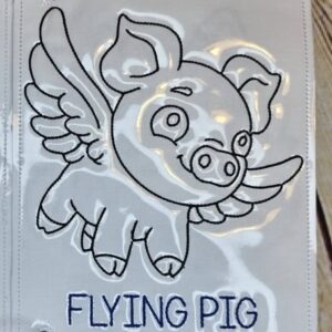 Chibi Flying Pig Color Page ITH machine embroidery design