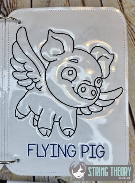 Chibi Flying Pig Color Page ITH machine embroidery design