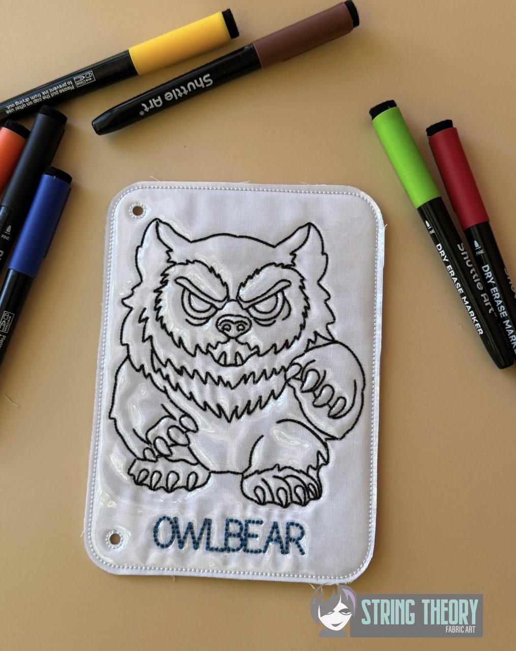 Chibi DND Owlbear Coloring Page ITH Machine Embroidery Pattern