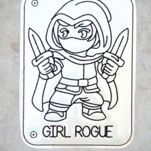 Chibi DND Girl Rogue Coloring Page ITH Machine Embroidery Pattern